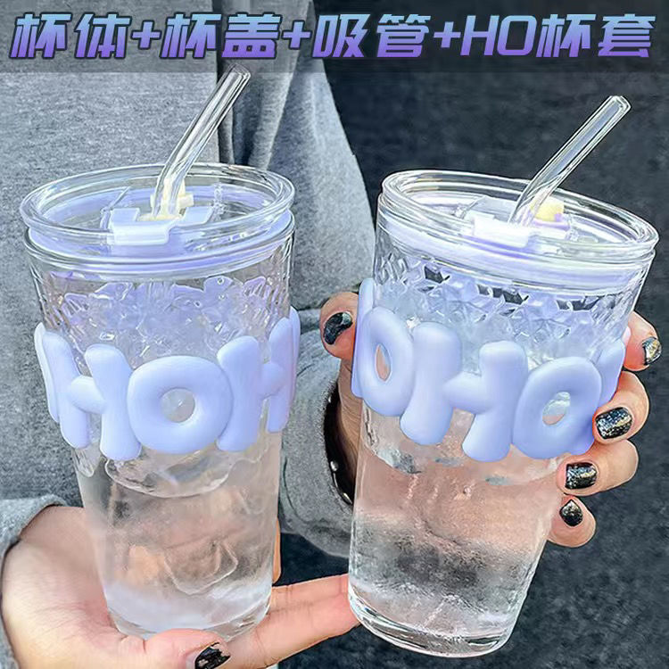Letter Cup Glass Cup Ins Wind High Appearance Level Large Capacity Home Office Coffee Straw Juice Cup Application Scenario