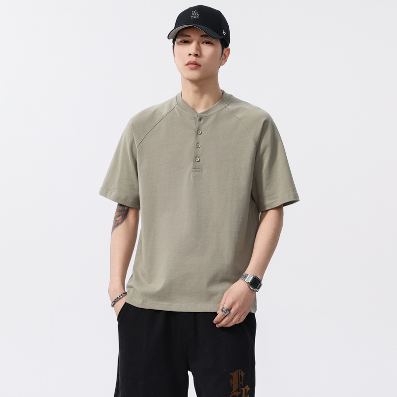 2025夏季新款男士短袖亨利领立领polo衫T恤舒适透气简约上衣