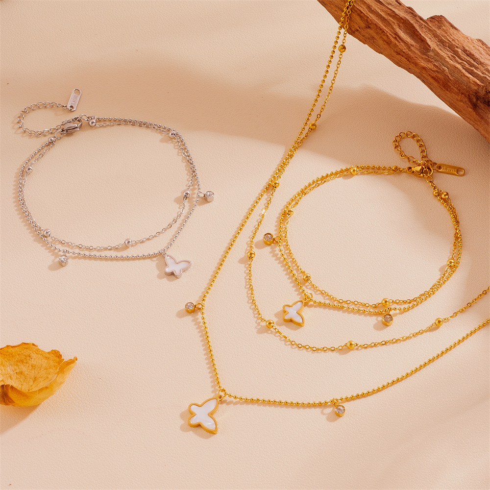 小众钛钢项链蝴蝶带钻项链手链套装 不掉色不锈钢蝴蝶带钻项链手链首饰套装