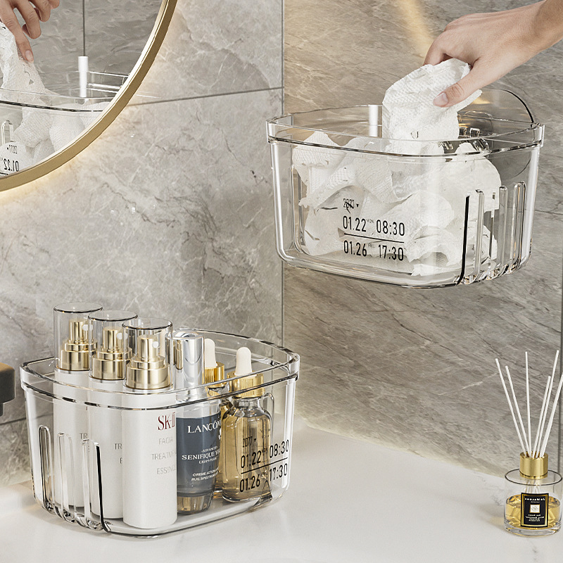 Waste face towel storage box, wall-mounted bathroom washbasin, transparent dual-purpose secondary cotton soft towel, bathroom storage rack