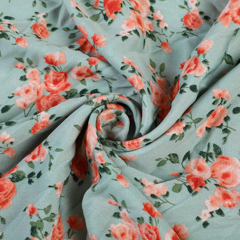Spring And Summer New Foreign Trade Polyester Large Floral Printed Fabric Korea Silk Clothing Shirt Printed Fabric In Stock details Picture
