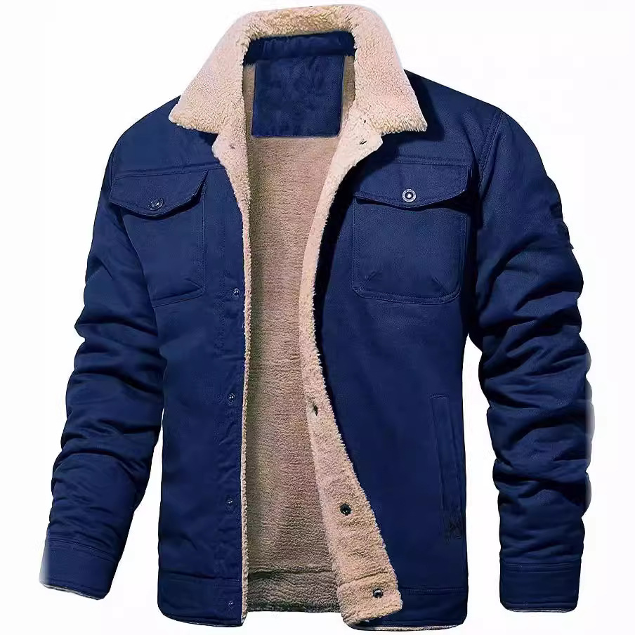 New men's jackets with fleece cotton workwear and casual jackets for cross-border autumn and winter 2024, factory wholesale details Picture
