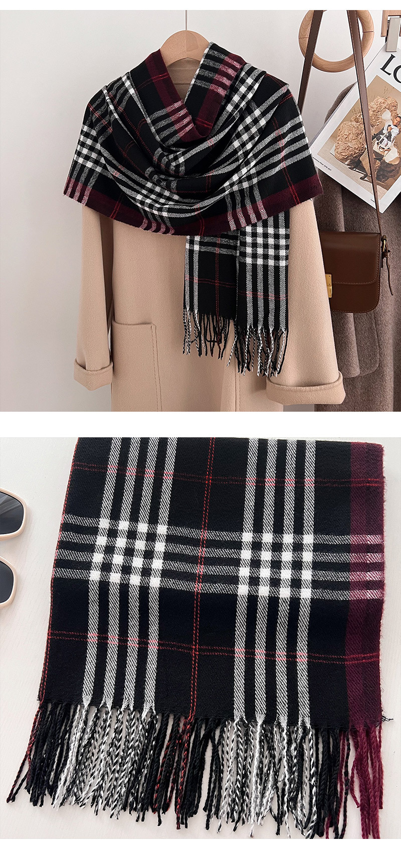 2025秋冬新款欧美经典格子仿羊绒围巾流苏披肩两用围脖现货批发详情14