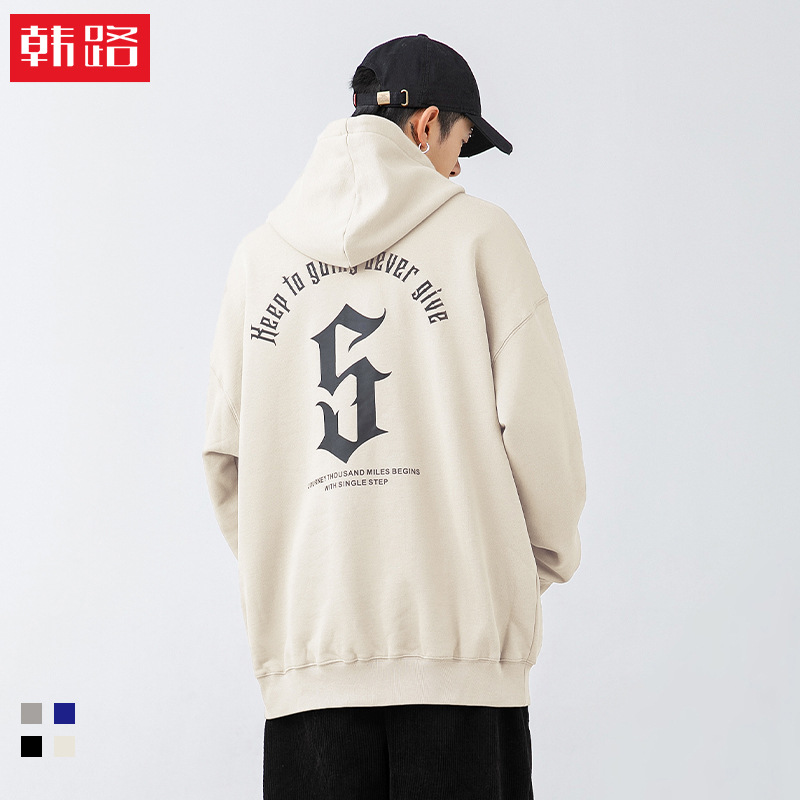 Hanlu Japanese men's fashion brand printed fleece hooded sweatshirt for men 2023 Spring New style American heavyweight hoodie q