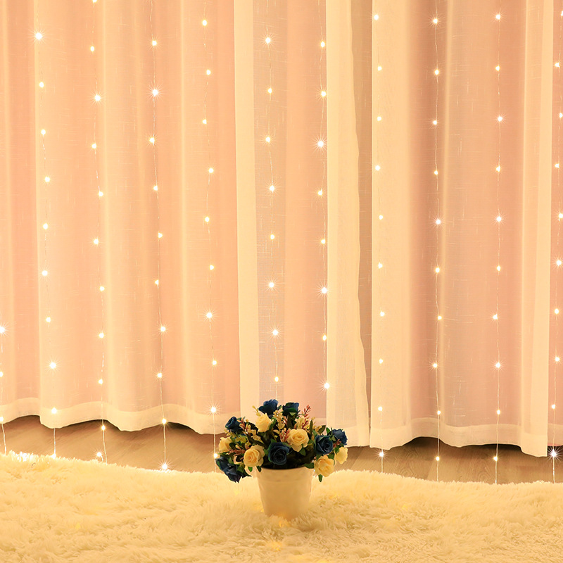 3*3窗帘灯串铜线灯太阳能USB遥控八功能节日装饰场景布置彩灯串