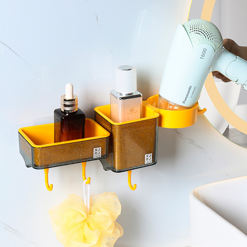 晶透浴室长款置物架卫生间收纳架免打孔塑料架带钩 厕所壁挂收纳