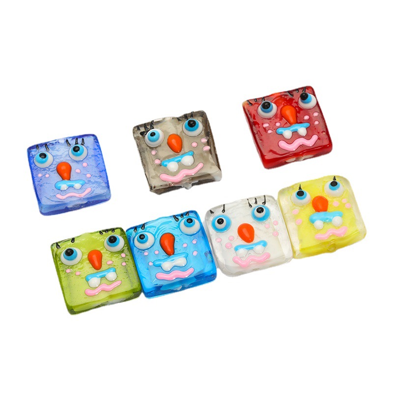 Hanyu Yuan hand-painted funny SpongeBob SquarePants glass beads, cute cartoon DIY handmade jewelry accessories, beaded materials Item Picture