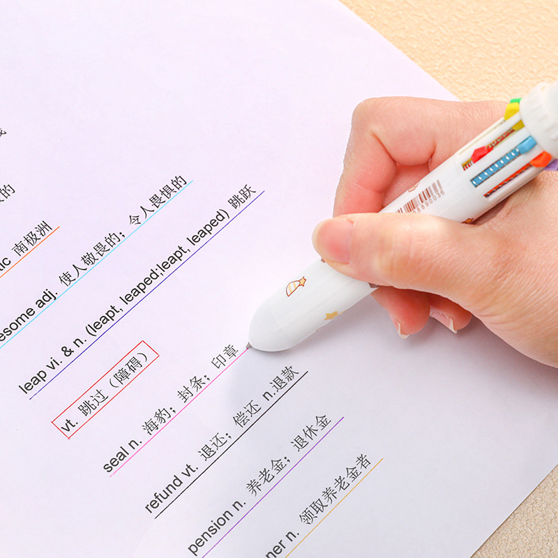 Bear 10-Color Ballpoint Pen Cartoon Press Multi-Color Pen Student Writing Tool 10-Color Press Ballpoint Pen Application Scenario