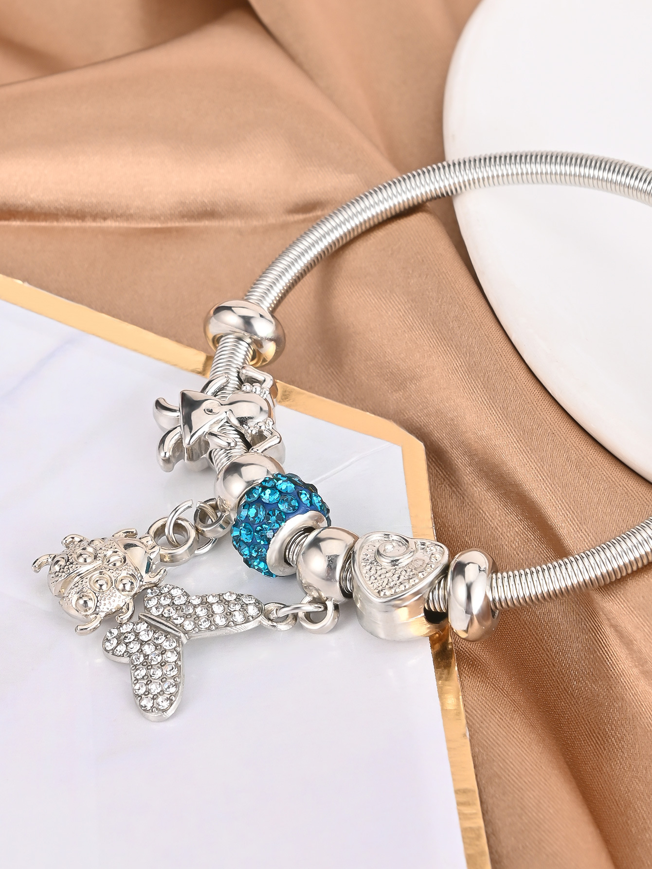 Oly Magic Bracelet Bl003 European And American Diamond Animal Butterfly Spring Bracelet Women's Crystal Peach Heart Small Fresh Bracelet Ladybug Rhinestone Item Picture