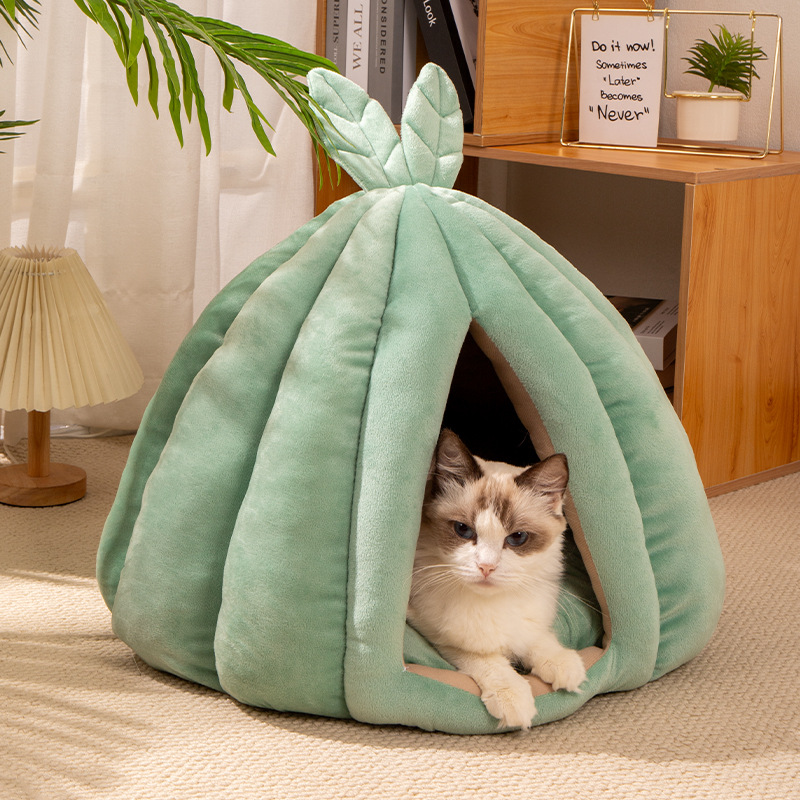 Cat bed for winter warmth, suitable for all seasons, semi-enclosed sleeping, pumpkin for warmth, detachable, plush cat bed, pet bed details Picture
