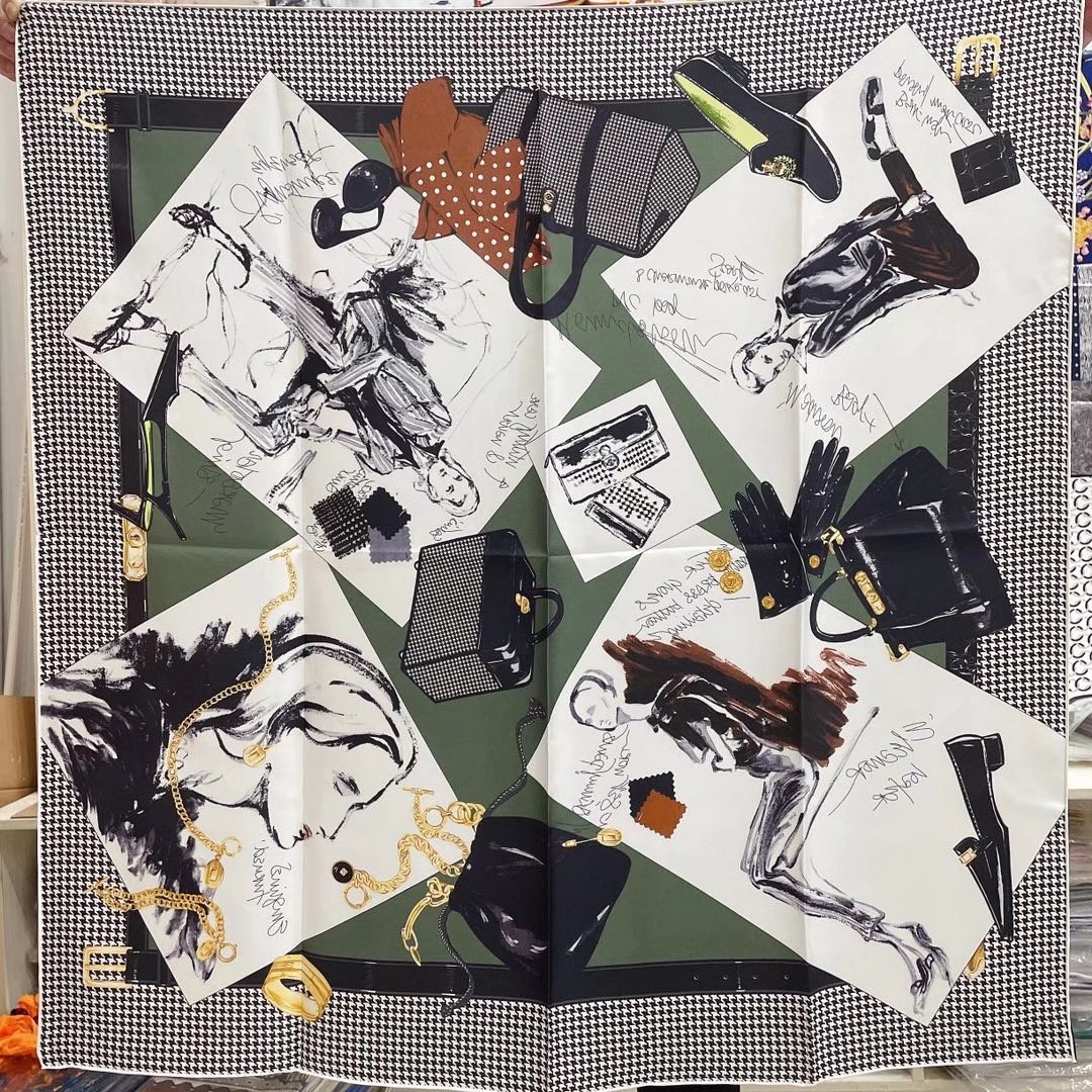 Silk Road Black And White French Temperament 90 Silk Twill Silk Scarf Spring And Summer New Mulberry Silk Large Square Scarf Shawl Item Picture