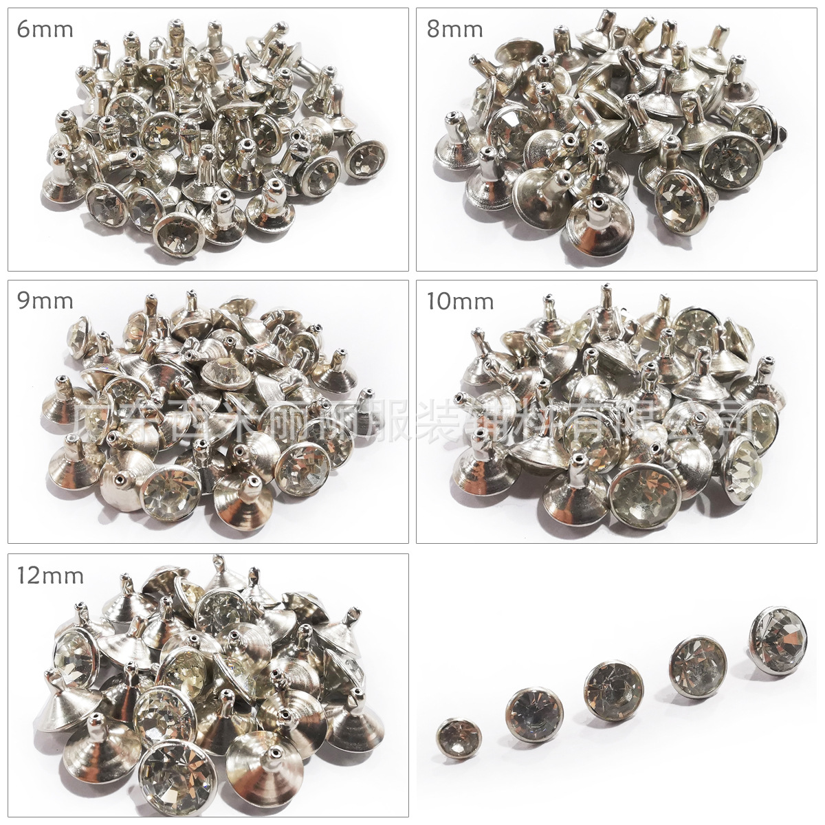 Customized pipe diamond rivets with golden edges, silver edges, gun color edges and A diamond nail metal decorative rivets Item Picture