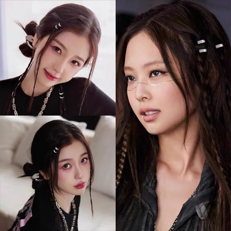 The same metal hairpin as Yu Shuxin's, with a high-end touch, silver toothed edge clip and side clip, is a light luxury hair accessory for the idol of the girl group details Picture