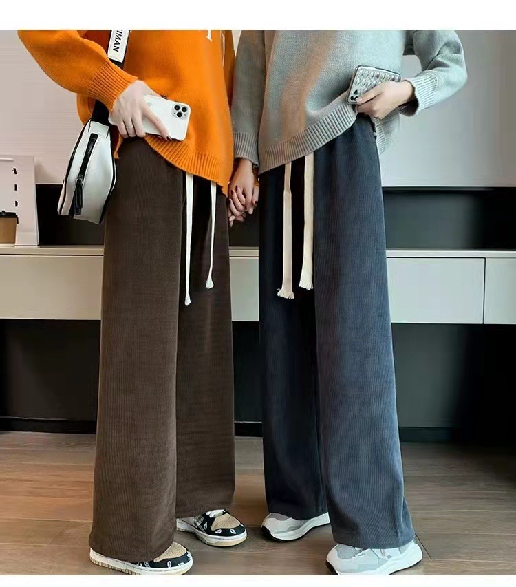 Spring and autumn bestsellers: European cotton fleece knitted wide-leg pants for women, loose and laid-back with a drape that can be worn on the floor, versatile straight-leg pants, and casual pants Specification image