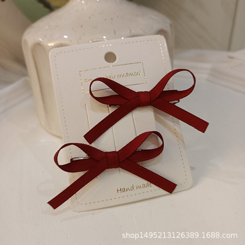 Korean Sweet Children Student Girl Hair Clip Burgundy Little Bow On Clipped Edges Clipped Bangs Clipped Hair Fascinators Specification drawing