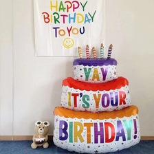 韩风彩色三层生日蛋糕铝膜气球儿童生日派对装饰布置气球批发