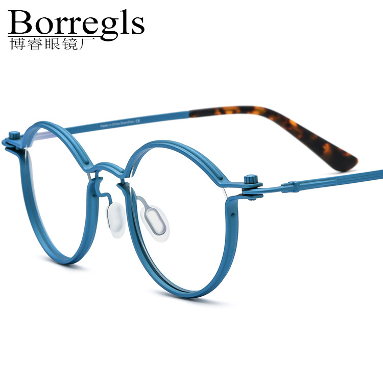 Pure titanium Italian handcrafted glasses frame round frame for men and women steampunk motorcycle can be paired with myopia glasses and plain glasses. New