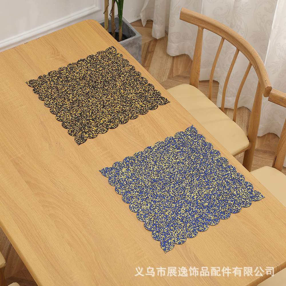 自主品牌 跨境热款树脂钻创意花型餐垫杯垫套装 防滑隔热餐垫编织木质陶瓷通用桌垫批发