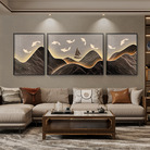 新中式客厅装饰画三联禅意茶室沙发客厅背景墙壁画书房山水挂画
