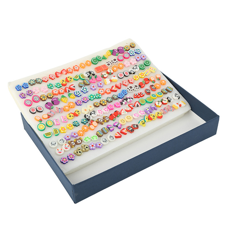 100 pairs of mixed fruit polymer clay slices cute cartoon ornaments Plastic needle plastic needle clay stud thumbnail
