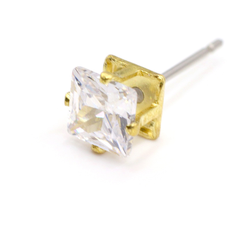 Square zircon 2/3/4/5/6/7mm stud earrings, original copper blank, unplated jewelry accessory, diamond-encrusted zircon stud earrings Item Picture