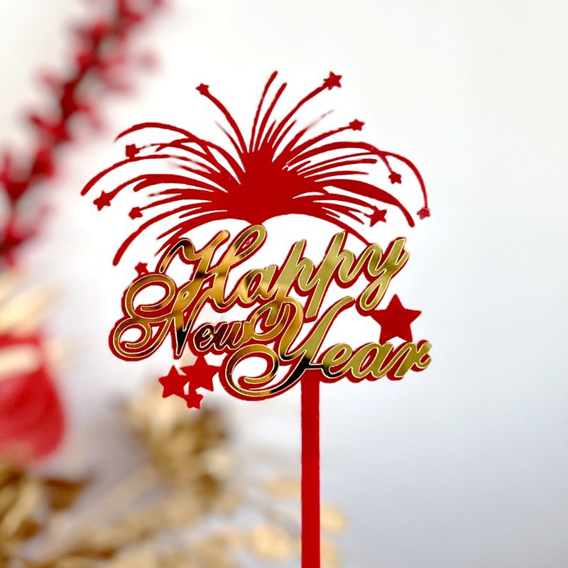 Copyright 2024 Acrylic Cake Decoration Factory Happy New Year Acrylic Cake Plug-In Plate details Picture