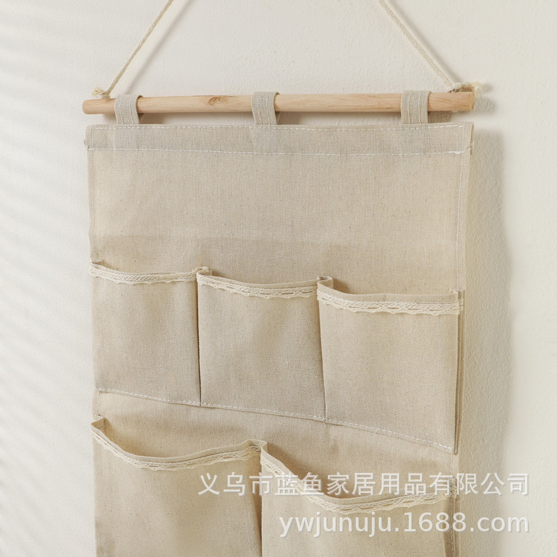 Zakka Fabric Plain Cotton Linen Lace Hanging Stationery Sundries Letters Storage Hanging Bag Gather Warm Living Specification drawing