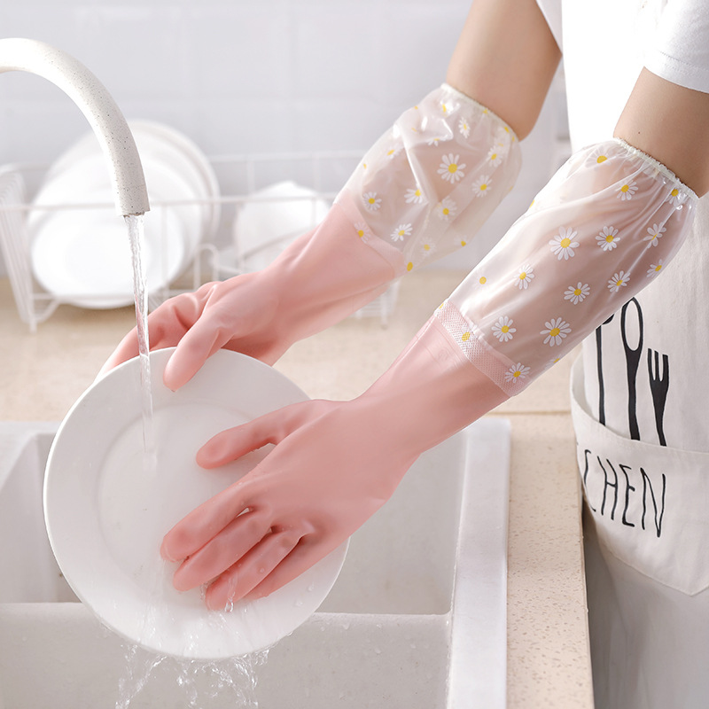 洗碗手套家务厨房清洁防水加长加绒保暖松紧口洗衣服橡胶乳胶手套