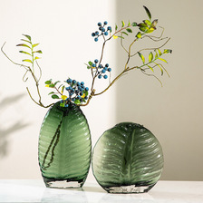 简约现代棕榈叶玻璃花瓶绿色创意家居客厅水培工艺品插花器装饰ins风家居