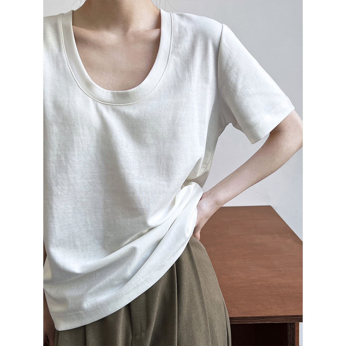 Lu Xi Simple Basic U-Neck Short-Sleeved T-Shirt Women Korean Relaxed Thin Lazy Casual Top Base Shirt 2576 Specification drawing