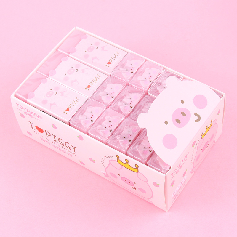 可爱卡通儿童学生粉粉猪透明橡皮擦图强易擦拭少屑橡皮批发