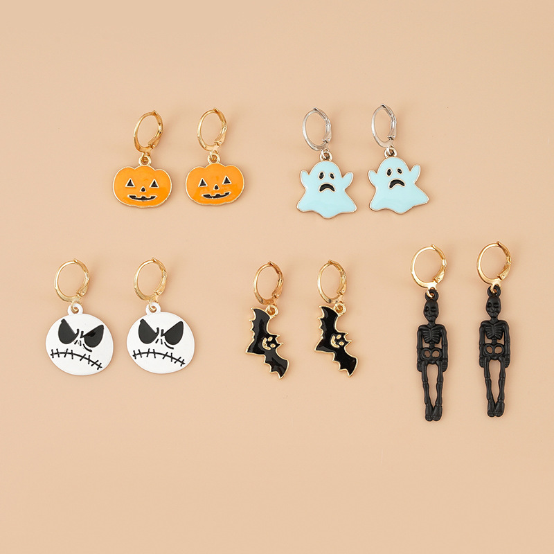 Halloween Pendant Ghostface Ghost Head Skull Skull Human Pumpkin Face Black Bat Dark Set Earrings details Picture