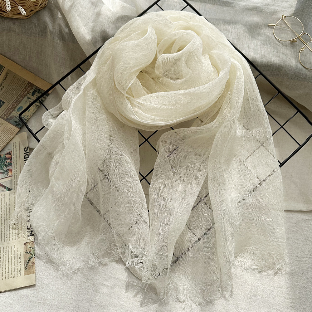 Spring And Summer New Thin Breathable Linen Scarf Ladies Literary Pure Color Shawl Day All Match Pure Linen Scarf Women details Picture