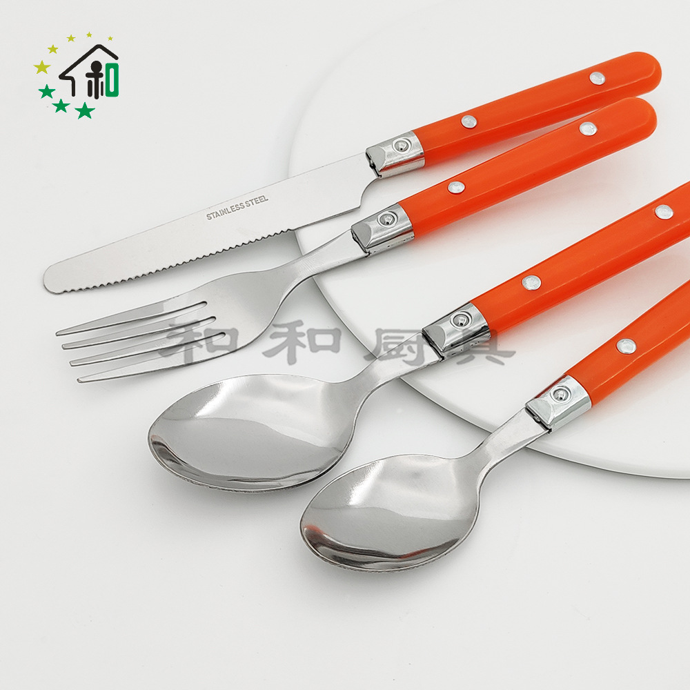 Foreign Trade Plastic Handle Stainless Steel Tableware Cylindrical Grid Handle 24-Piece Gift Box Steak Western Food Knife, Fork And Spoon Four Grid Basket Specification drawing