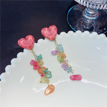 Summer colored love stone fringe earrings niche design sense studs sweet girly wind earrings earrings