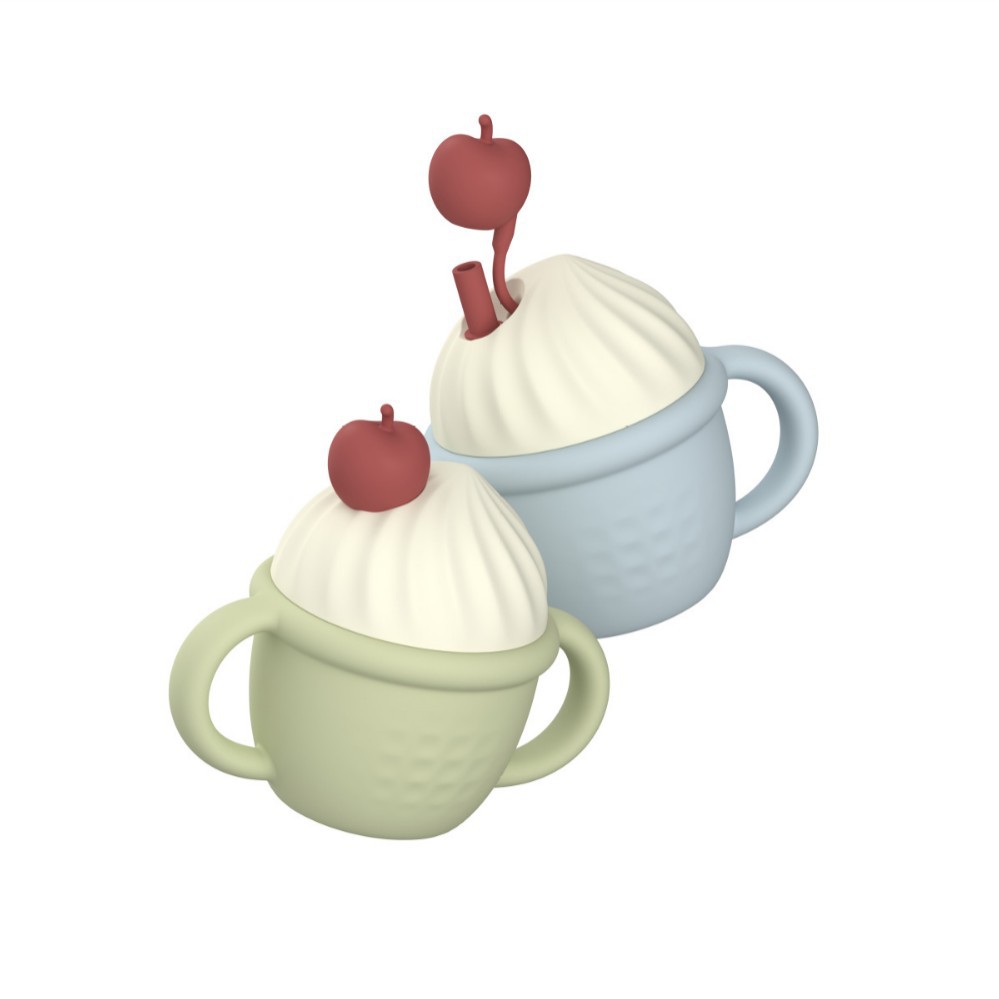 CE silicone children's water cups, straw cups, ice cream silicone tableware, children's bowls and plates, learning drinking cups, stainless steel forks and spoons full figure