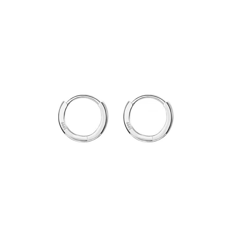 S999 pure silver plain ring earrings, solid D-style ear rings for women, high-end feel, ear piercings, ear buckles, pure silver earrings wholesale Item Picture