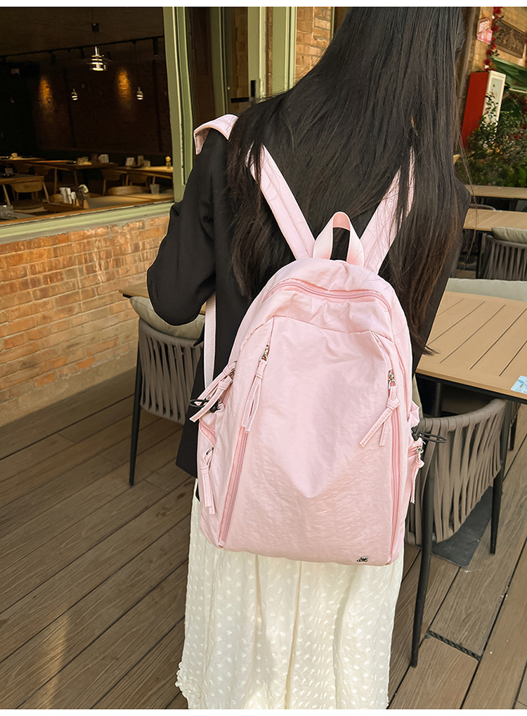 Female lightweight backpack for junior and senior high school students, Japanese-style casual schoolbag. Female college students, simple solid-color backpack. Female school style pic 16