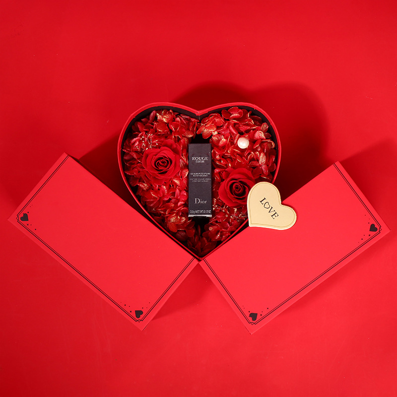 Valentine's Day Red Eternal Flower Lipstick Gift Box Heart Gift Love Rose High-End Jewelry Perfume Watch Packaging