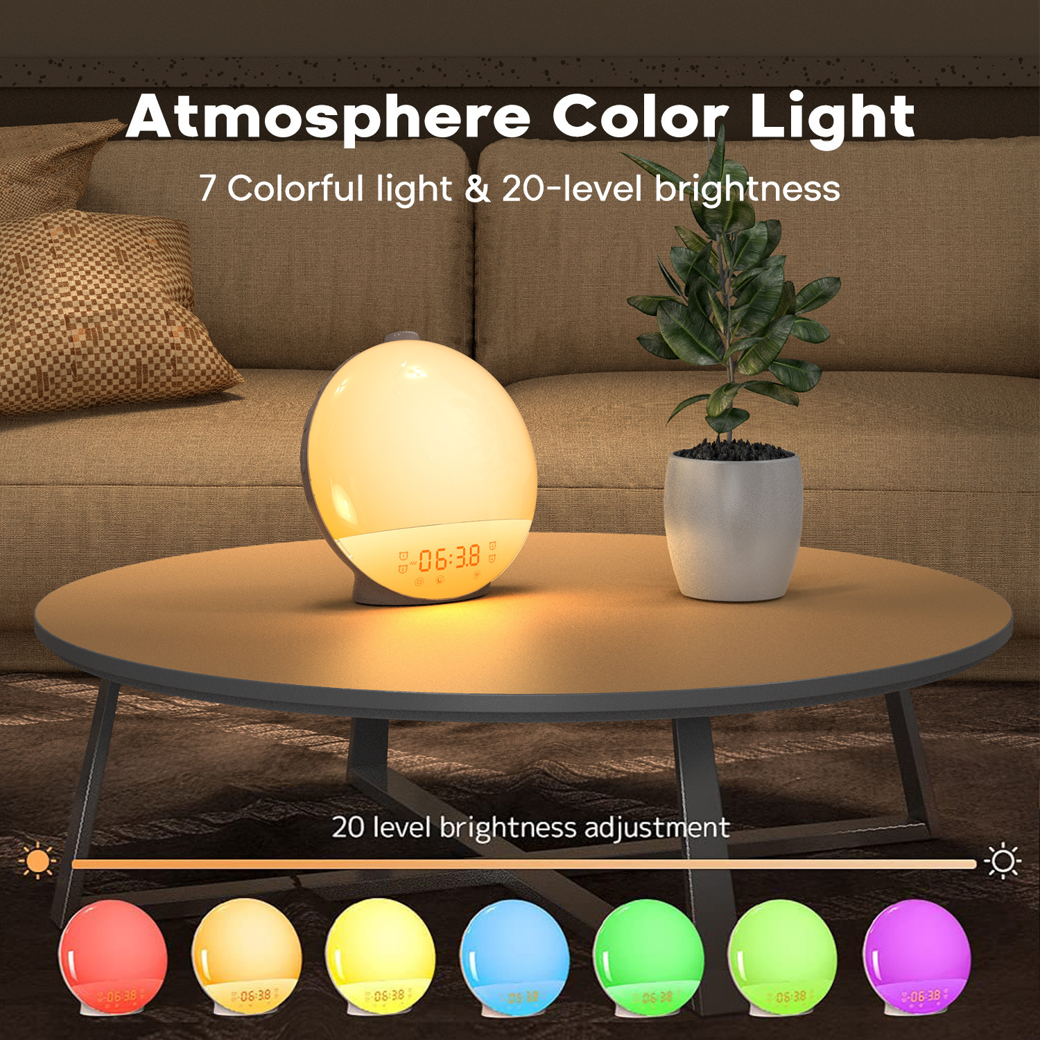 Wake-up light, sunrise alarm clock, time atmosphere light, colorful RGB night light, white noise FM radio, sleeping companion children's light details Picture