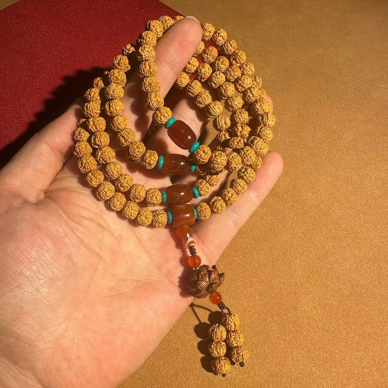 Nepalese Vajra Bodhi 108 prayer beads, carefully selected five-petal flesh texture small Vajra Bodhi beads, multi-ring bracelet, ethnic style Bodhi bracelet, cultural and artistic bracelet, cultural and artistic prayer beads bracelet, wholesale beads Specification image
