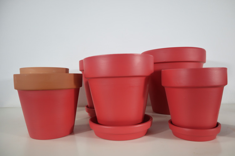 红色哑光红陶花盆北欧风格室内家用吊兰多肉绿萝陶瓷盆带托盘有孔详情2