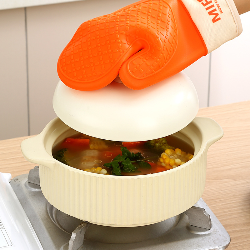 Miffy household kitchen heat insulation silicone gloves baking oven microwave oven thick high temperature resistant non-slip casserole details Picture