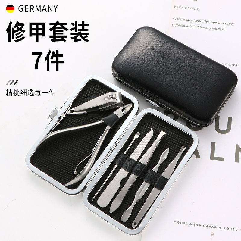 shanilak black 420 stainless stainless nails tool set 7 piezas manicura cortador de uñas hogar portátil pinzas de piel muerta nailer set caja al por mayor