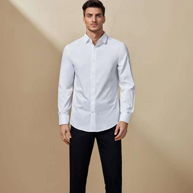 Elastic long-sleeved shirt for men, wrinkle-free and wrinkle-resistant spring and autumn new product, vertical feel, cross-border trade men's top, men's shirt Application Scenario