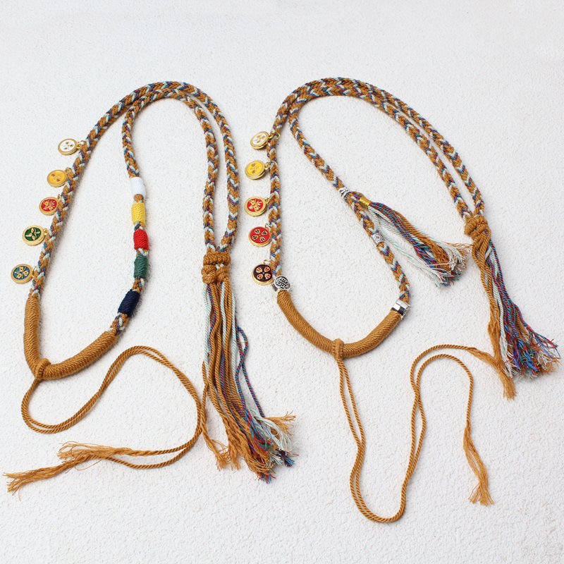 手工编织藏式吊坠绳五路财神唐卡项链绳唐卡佛牌天珠文玩手搓棉绳