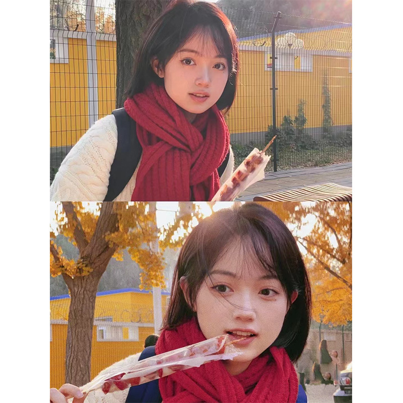 All Korean Knitted Red Scarf Female Autumn And Winter Ins Tide Student Couple Thickened Warm Coarse Wool Line Neck Specification drawing