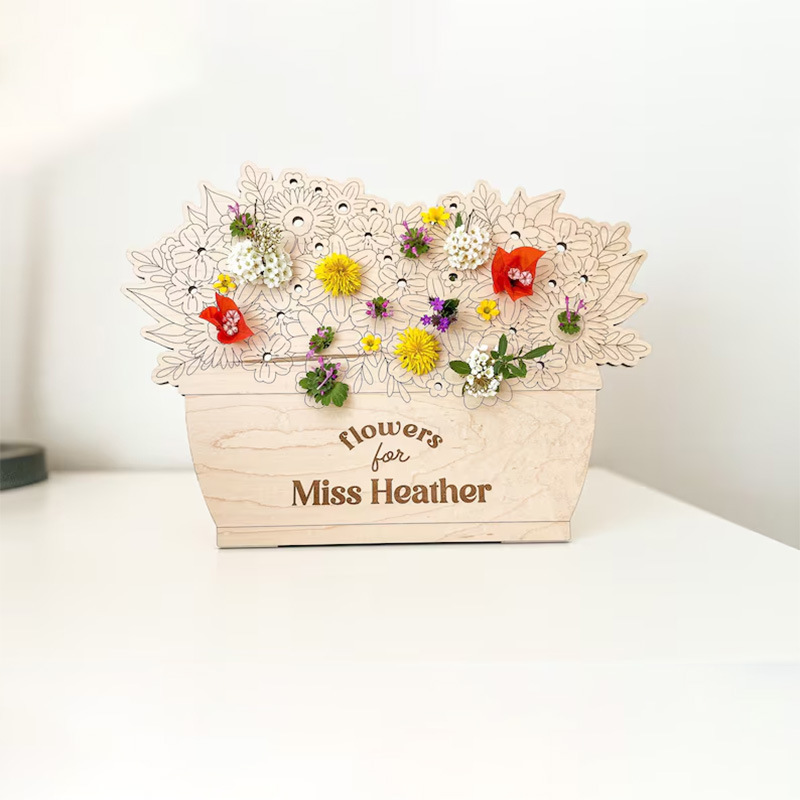 Cross-Border Amazon Teacher's Day Gift Teacher Flower Stand With Support Wooden Crafts Desktop Creative Decoration details Picture