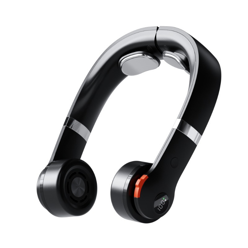 欧美跨境2025新款无叶挂脖风扇懒人静音便携式制冷数显户外小风扇白底实物图