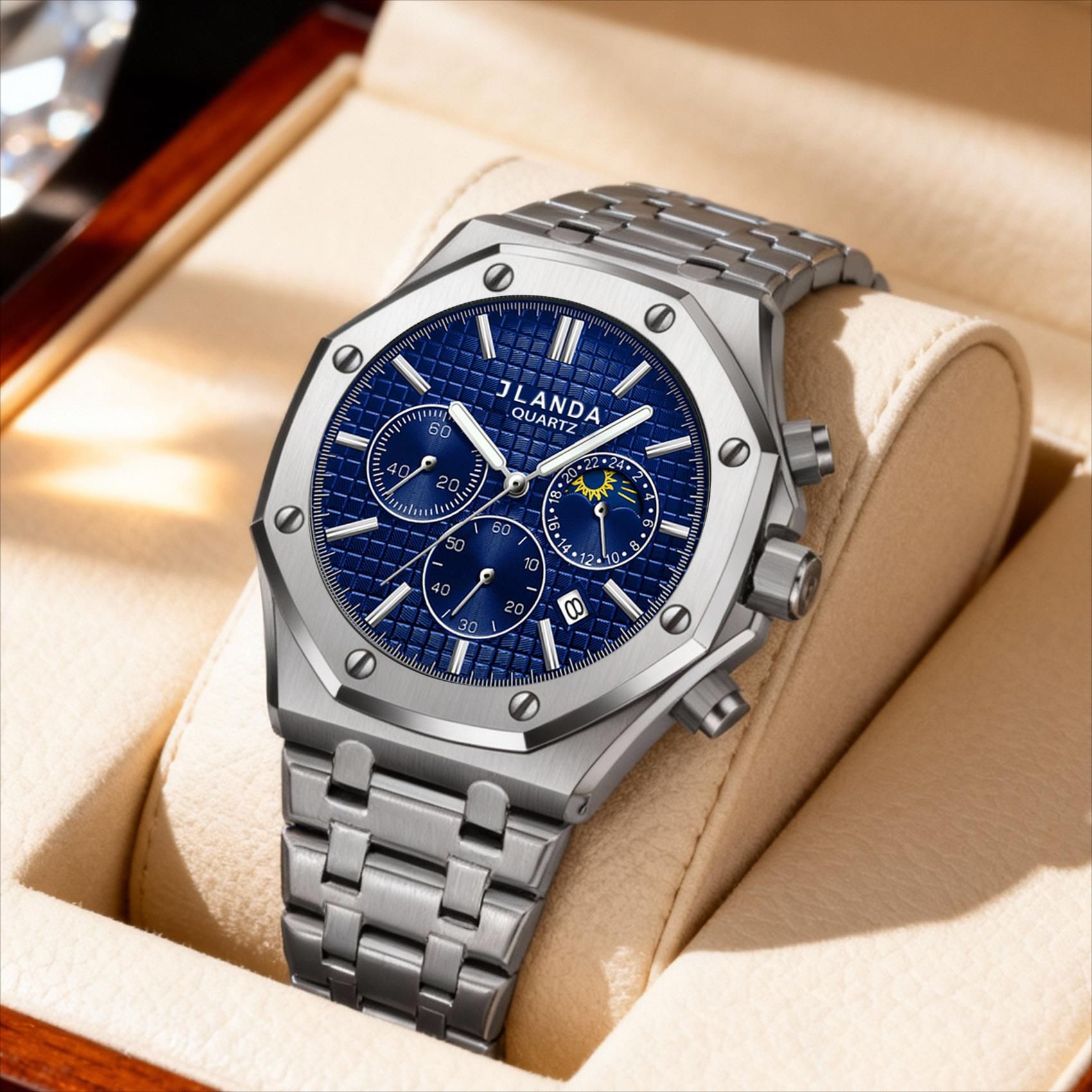 Jinlangda Cross-border bestseller Men's watch octagonal steel band quartz watch, waterproof and luminous, business and fashionable